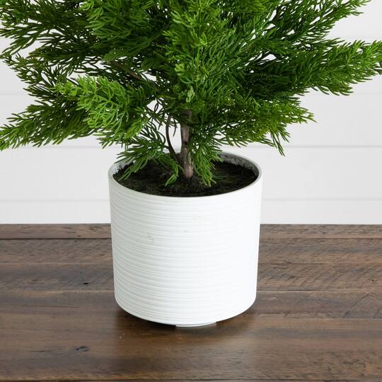 Nearly Natural 28" Artificial Real Touch Christmas Spruce Pine in White Decorative Planter